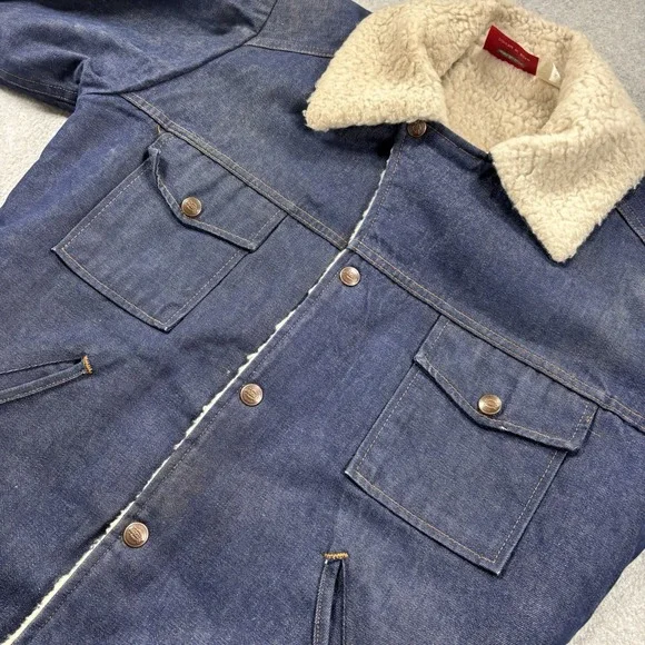 Vintage‎ Dickies Sherpa Lined Denim Jean Jacket Western Trucker Coat Mens Small